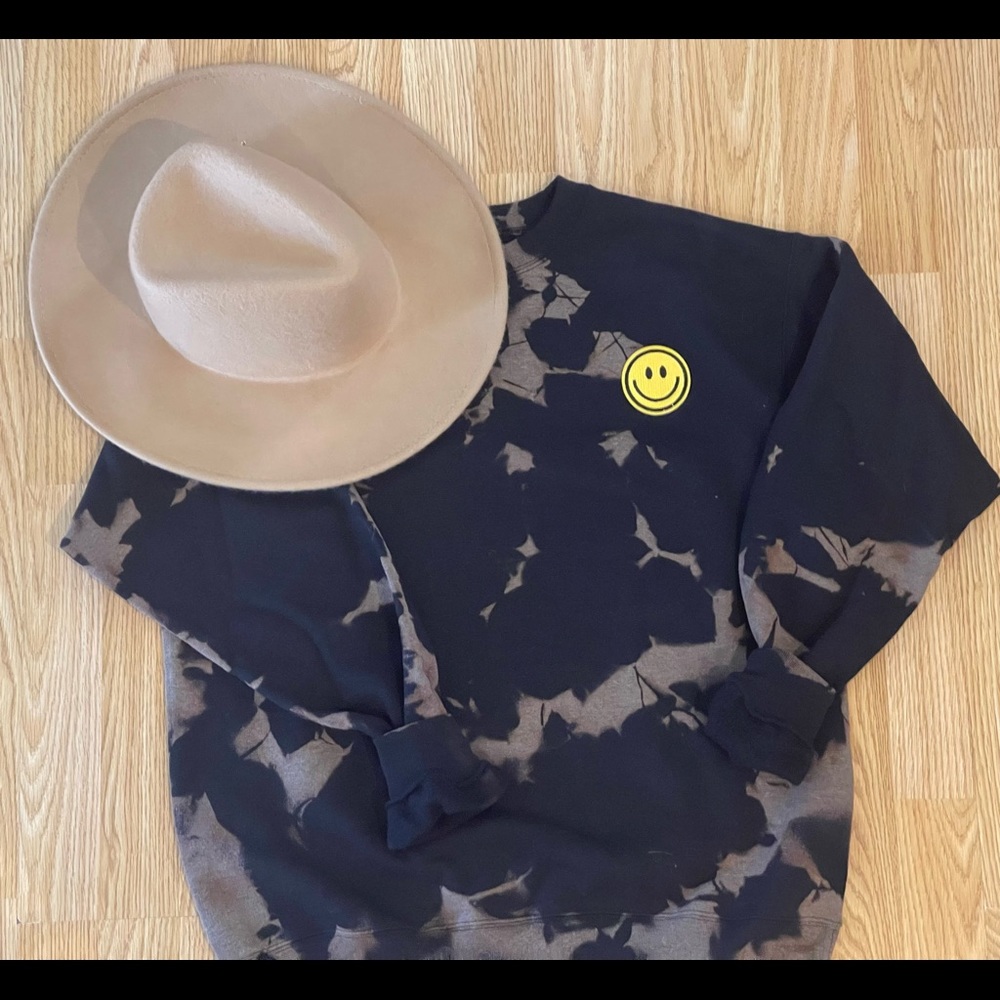 Black acid wash smiley sweatshirt